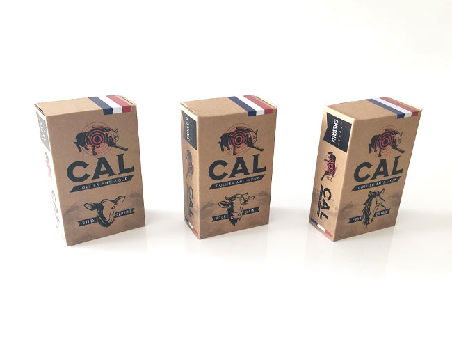 Packaging CAL vue gamme collier anti loup bovins ovins caprins chevaux équidés